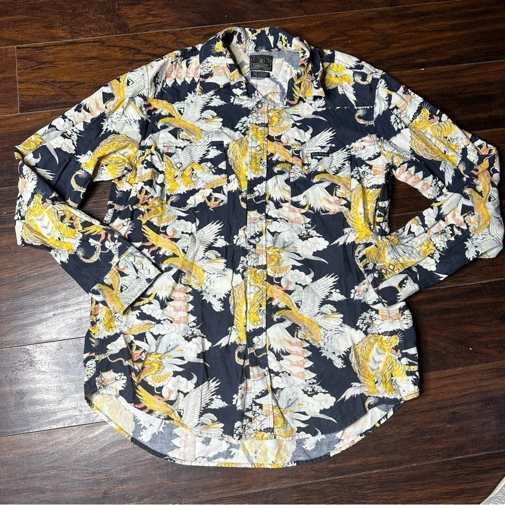 Lucky Brand Printed Cotton Snap Button Long Sleeve Shirt
